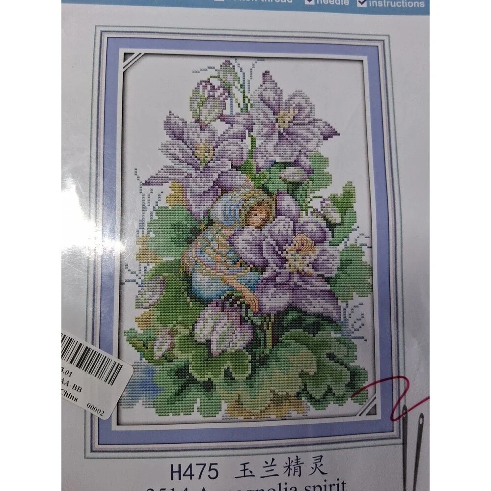 Joy Sunday Magnolia Spirit H475 Stamped Cross Stitch Kit Cottagecore Fairycore